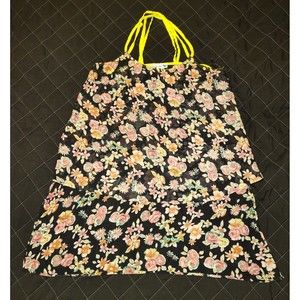 Double Zero Sheer Floral High Low Criss Cross Strap Tunic Top Crop Flow Tank S